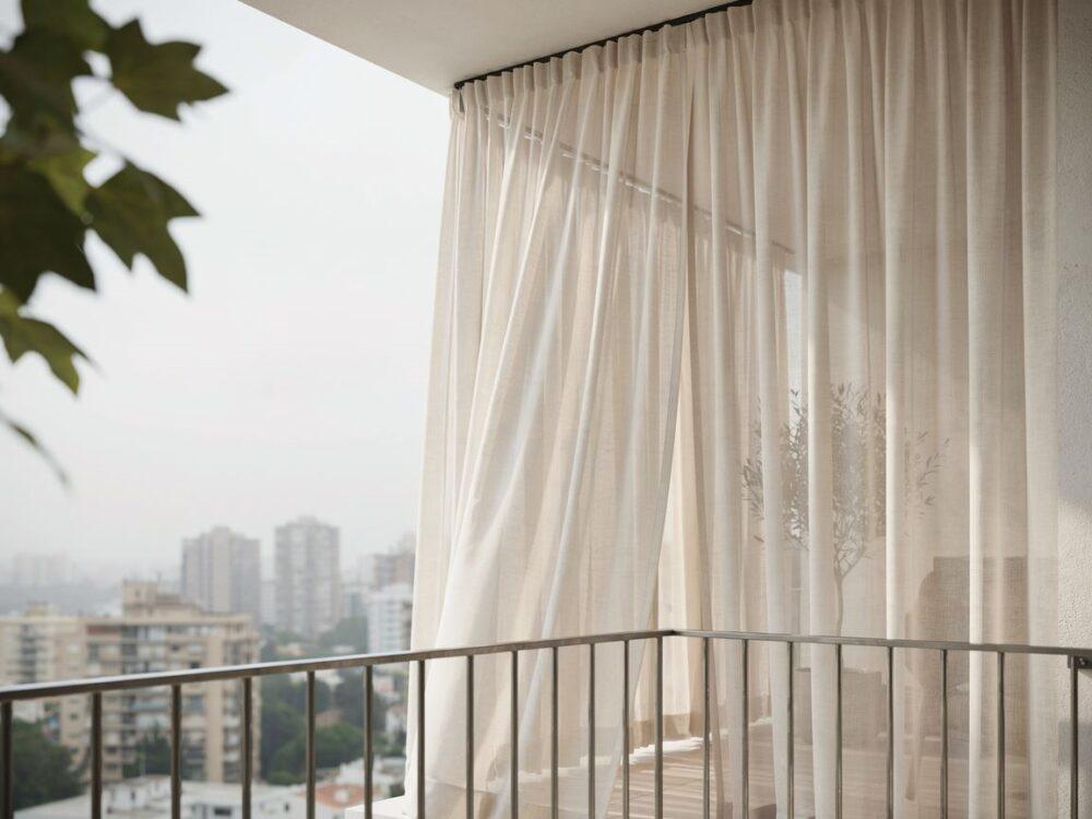 balkon z lekkimi zasłonami